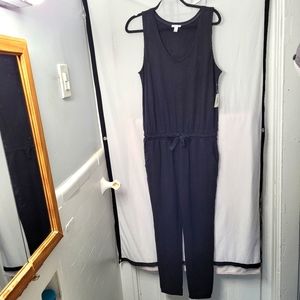 Daily Ritual Women's soft Terry Sleeveless Scoopneck Black Jumpsuit